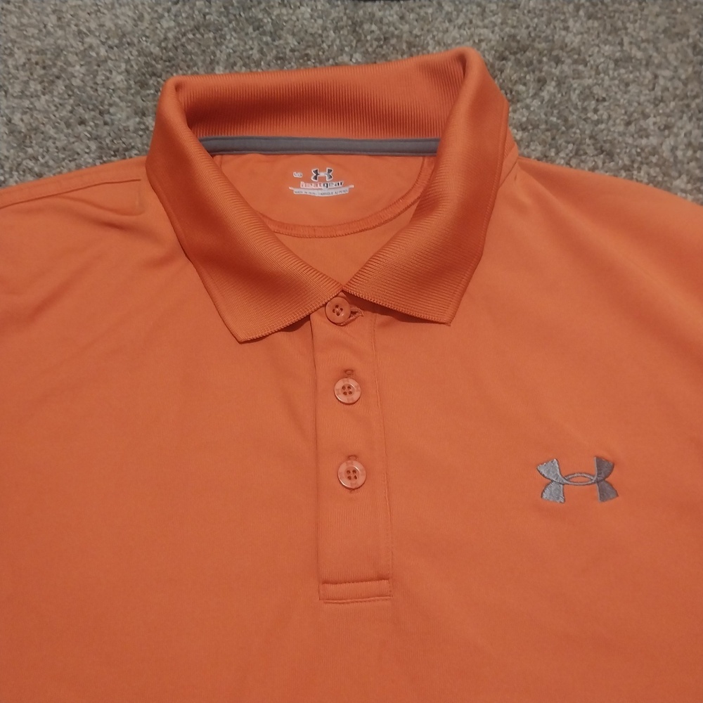 Under Armour Men's Large Orange HeatGear Polo Shirt  Stretch Athletic Golf Top
